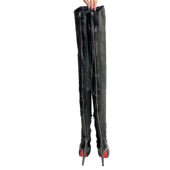 Christian Louboutin Unique 140 OTK Black Leather Platform Boots 37.5 - Picture 4 of 7